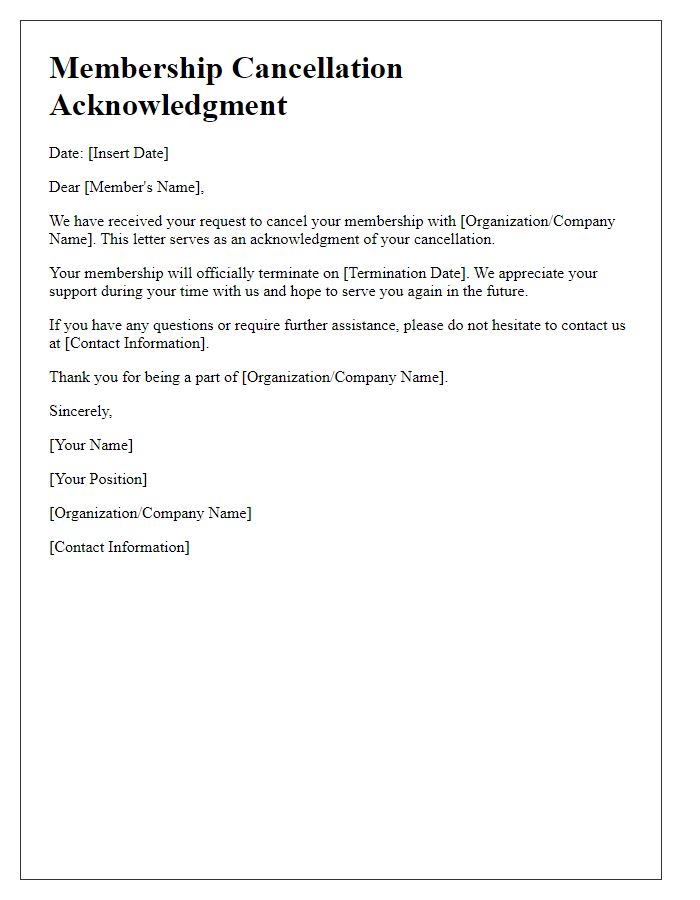 Letter template of Membership Cancellation Acknowledgment