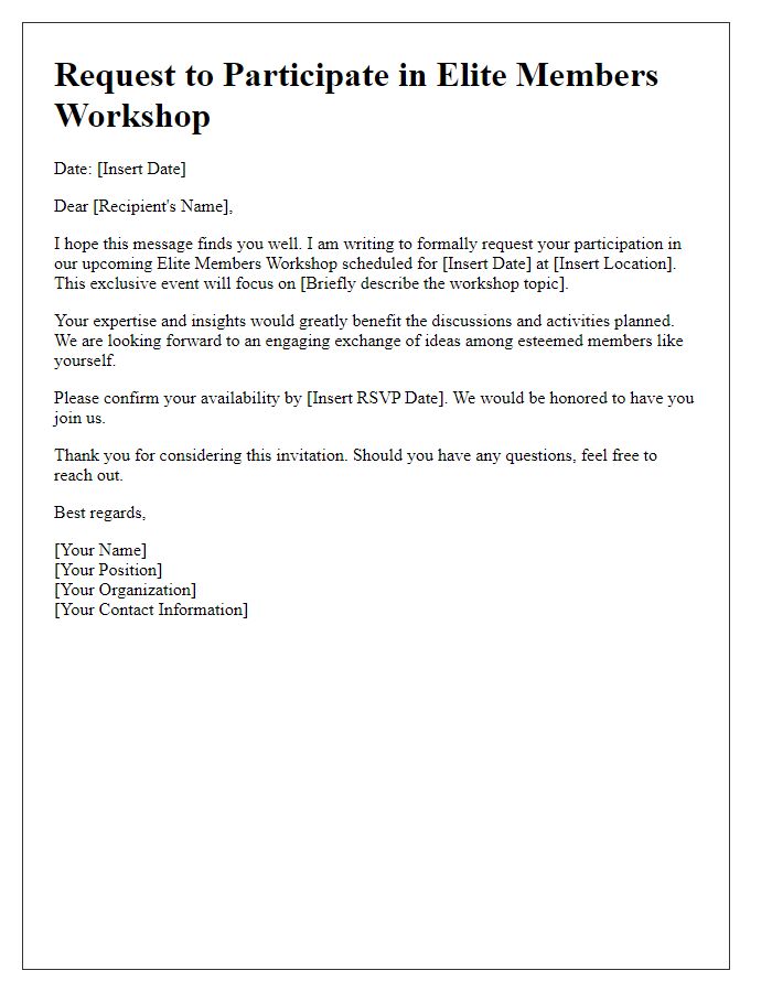 Letter template of elite members workshop participation request