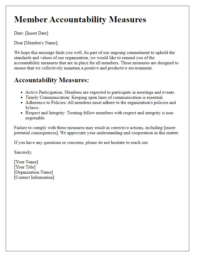 Letter template of member accountability measures