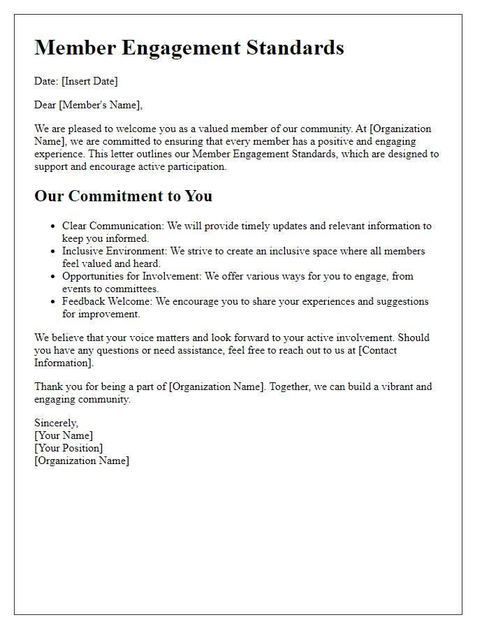 Letter template of member engagement standards