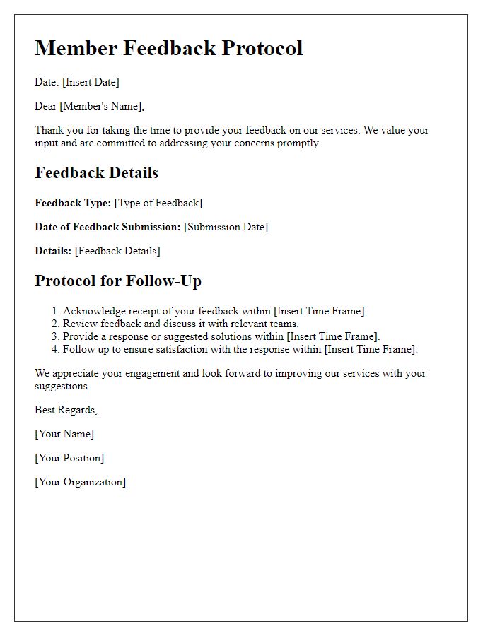 Letter template of member feedback protocols