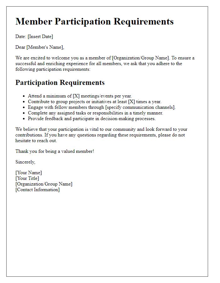 Letter template of member participation requirements