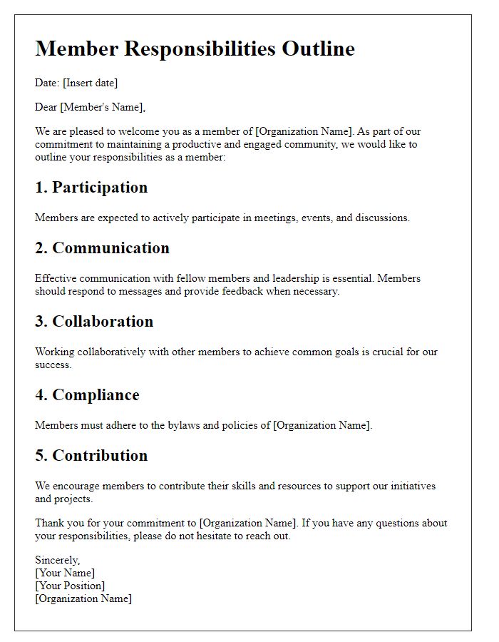 Letter template of member responsibilities outline