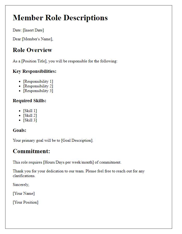 Letter template of member role descriptions