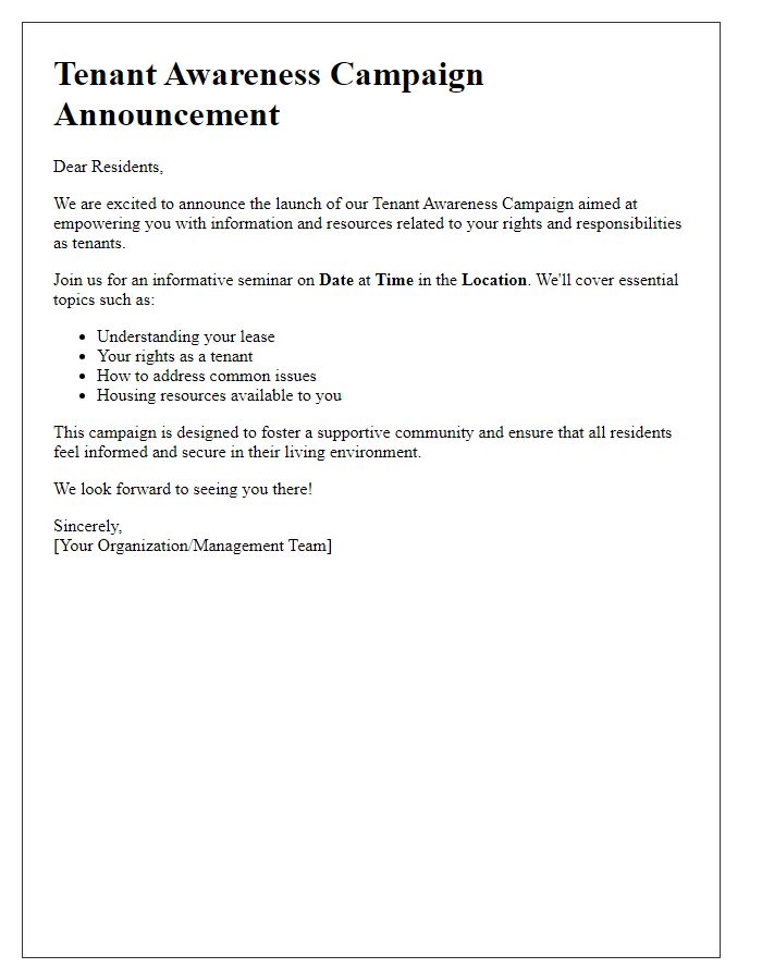 Letter template of tenant awareness campaign announcement