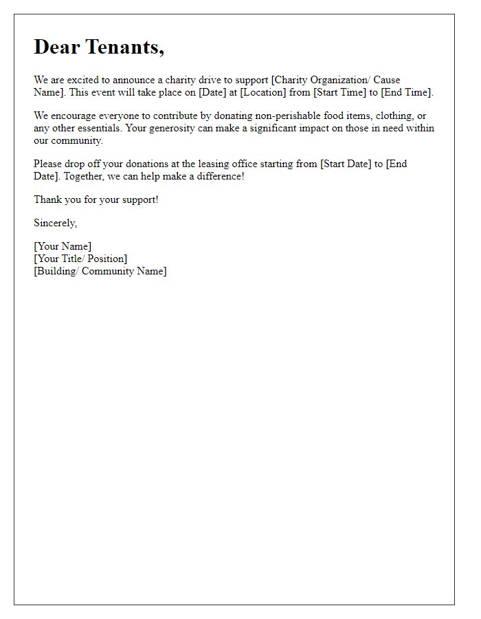 Letter template of tenant charity drive notice