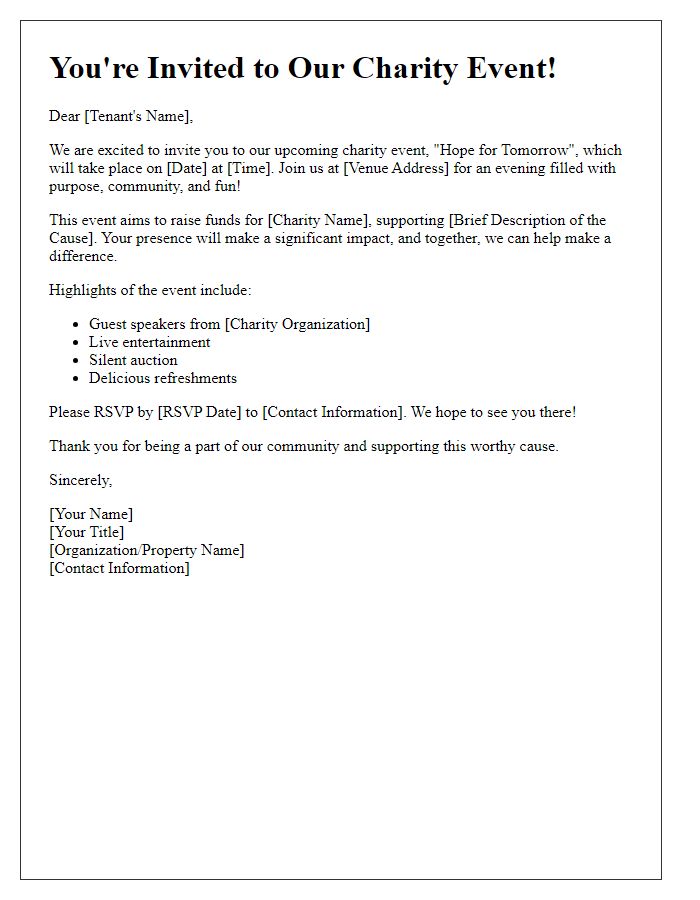 Letter template of tenant charity event invitation