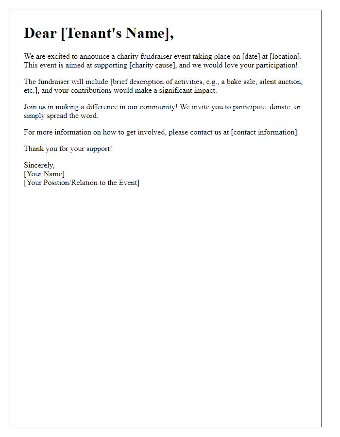 Letter template of tenant charity fundraiser announcement