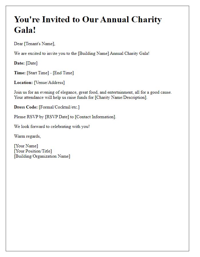 Letter template of tenant charity gala invitation