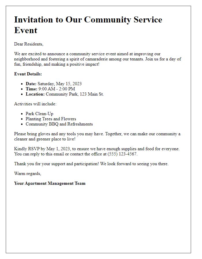 Letter template of tenant community service event