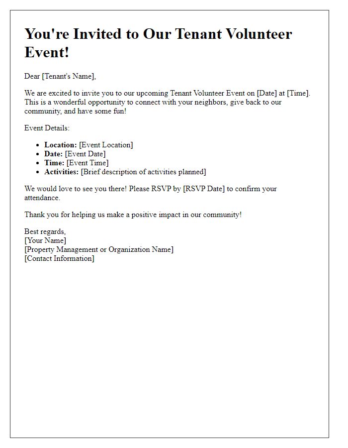 Letter template of tenant volunteer event invitation