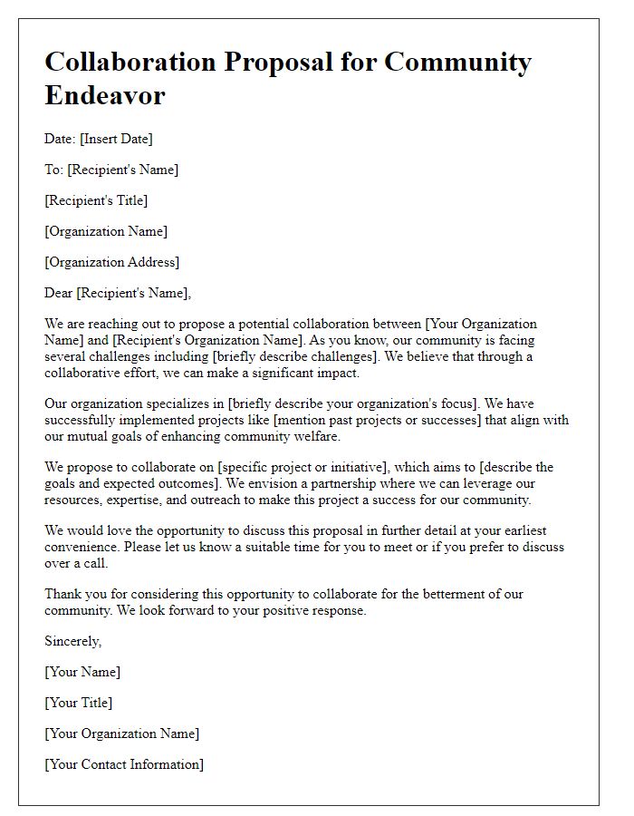 Letter template of collaboration proposal for community endeavor