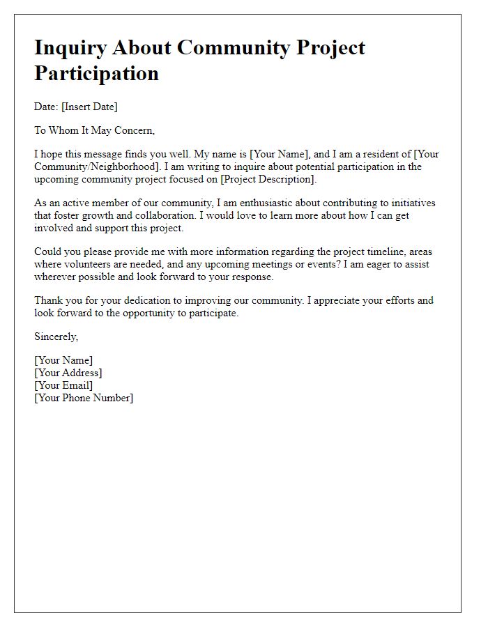 Letter template of community project participation inquiry