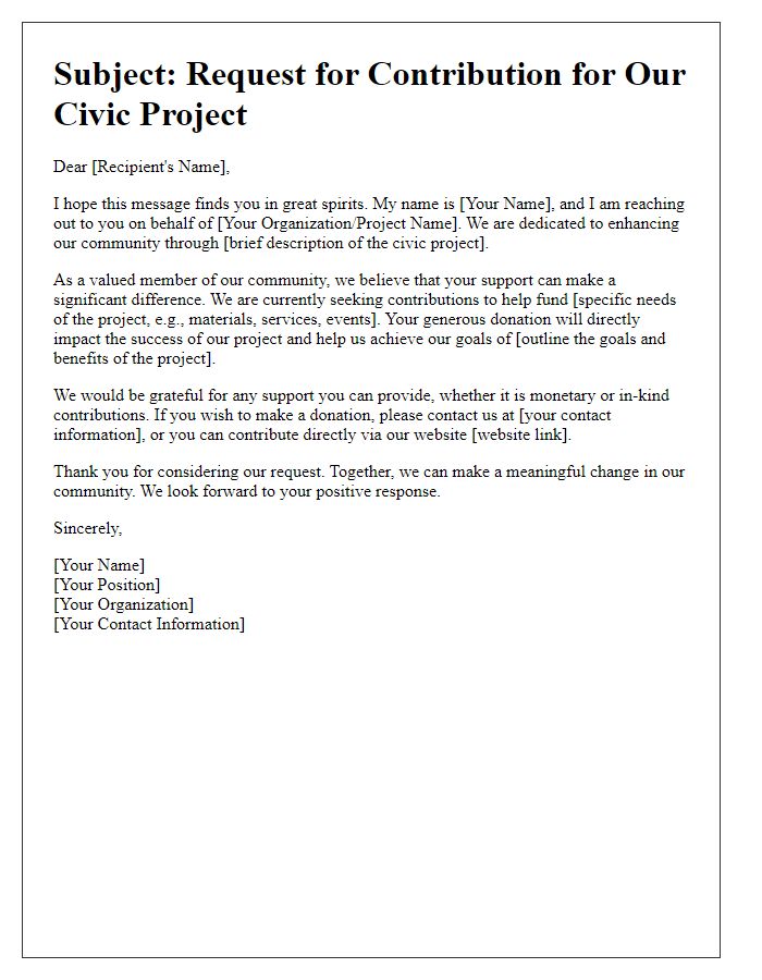 Letter template of contribution solicitation for civic project