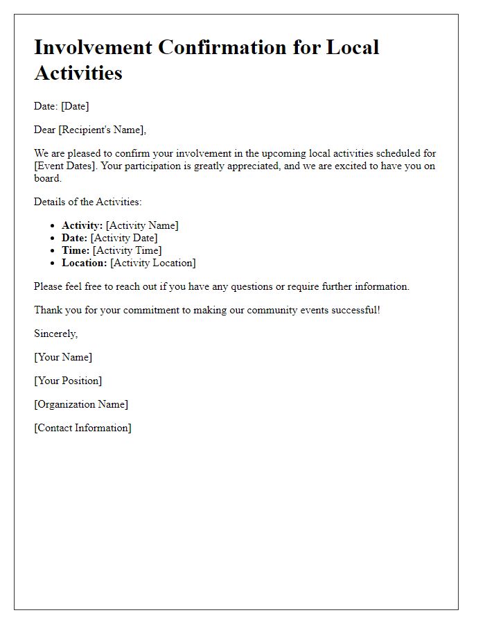 Letter template of involvement confirmation for local activities