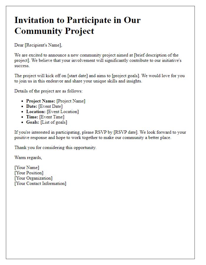 Letter template of outreach for community project participation