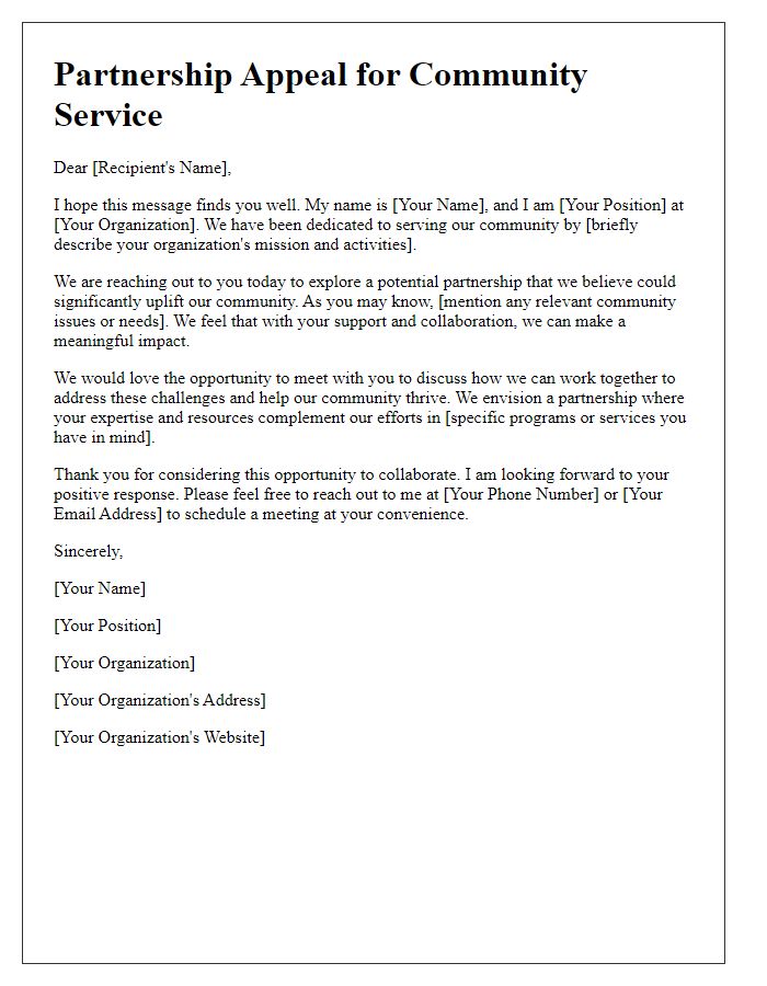 Letter template of partnership appeal for community service