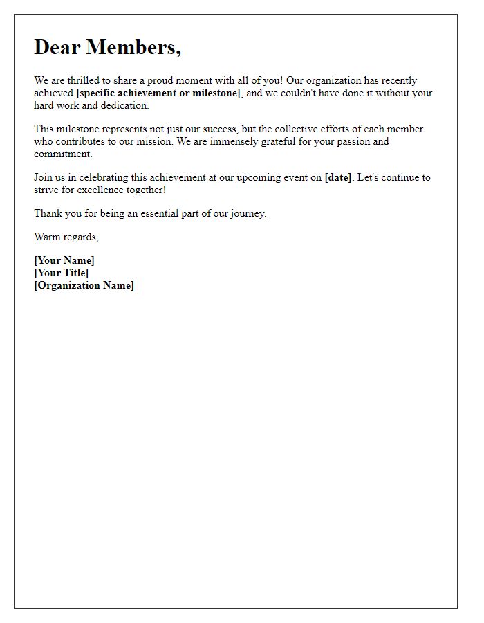 Letter template of proud moment announcement to our members