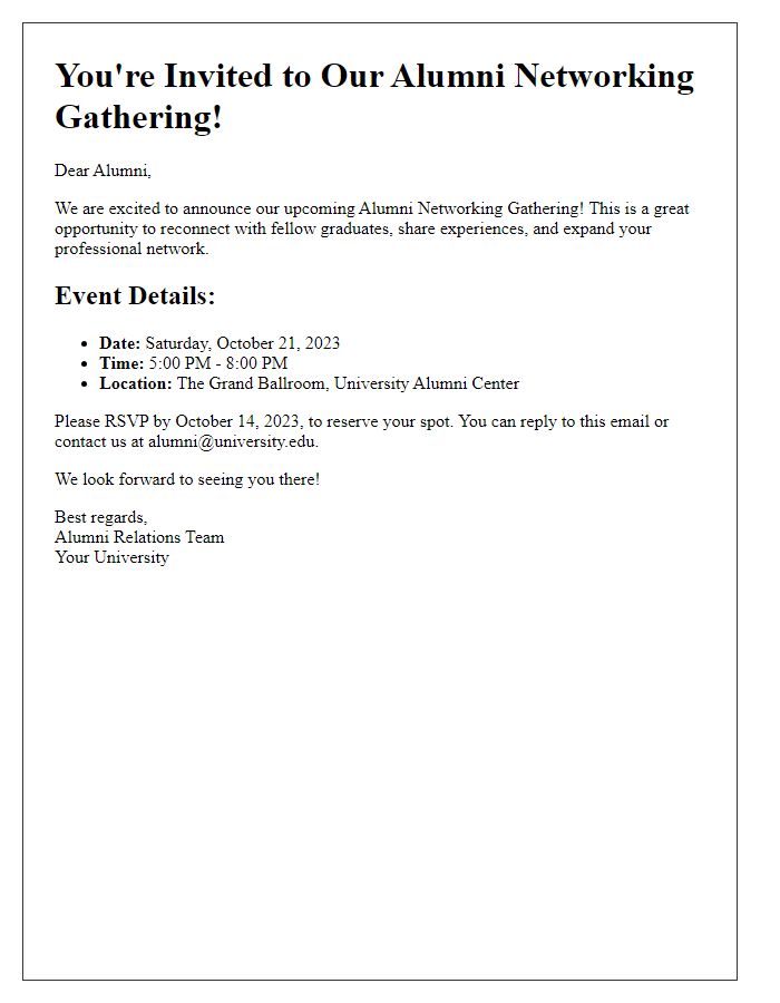 Letter template of alumni networking gathering announcement