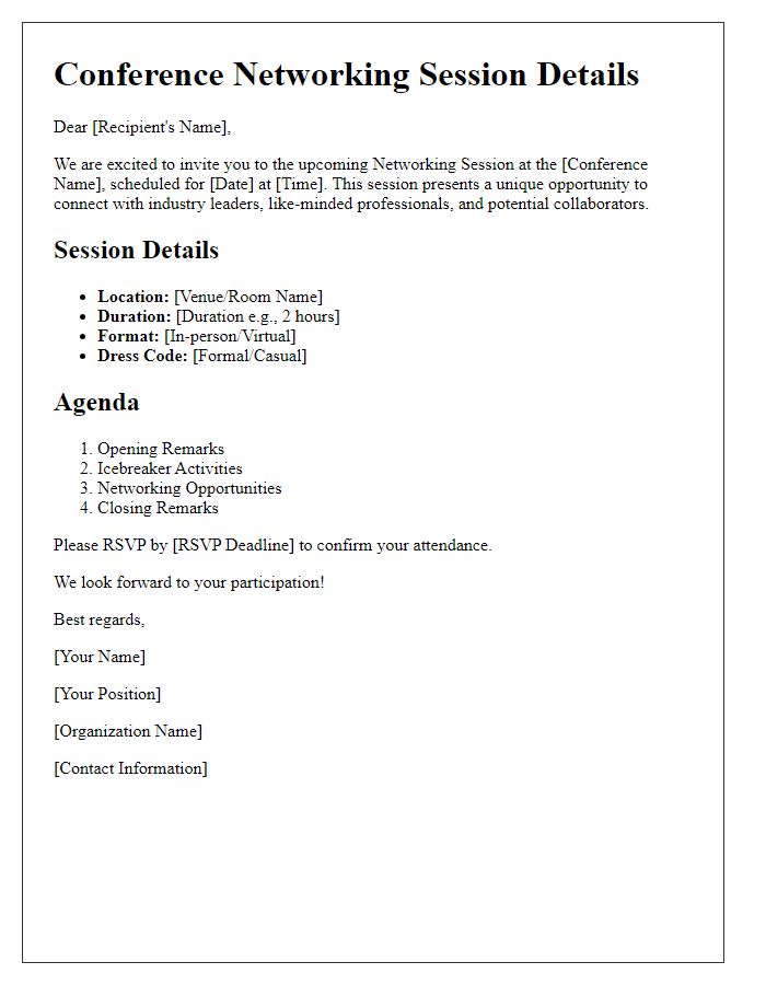 Letter template of conference networking session details