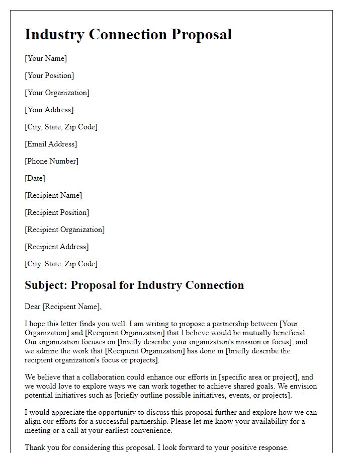 Letter template of industry connection proposal