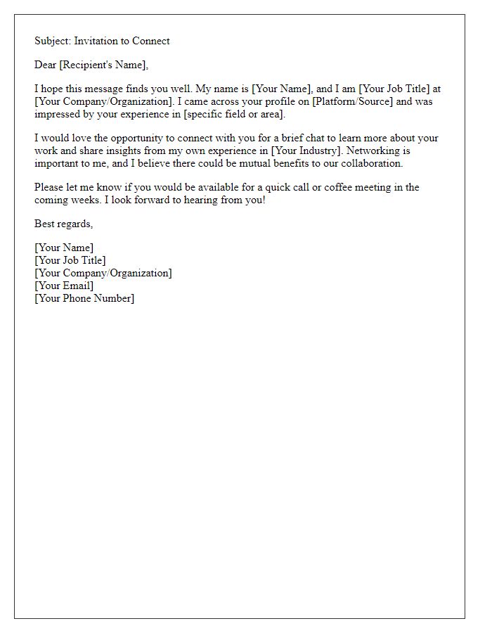 Letter template of professional networking invitation