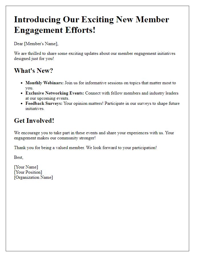 Letter template of introducing exciting member engagement efforts