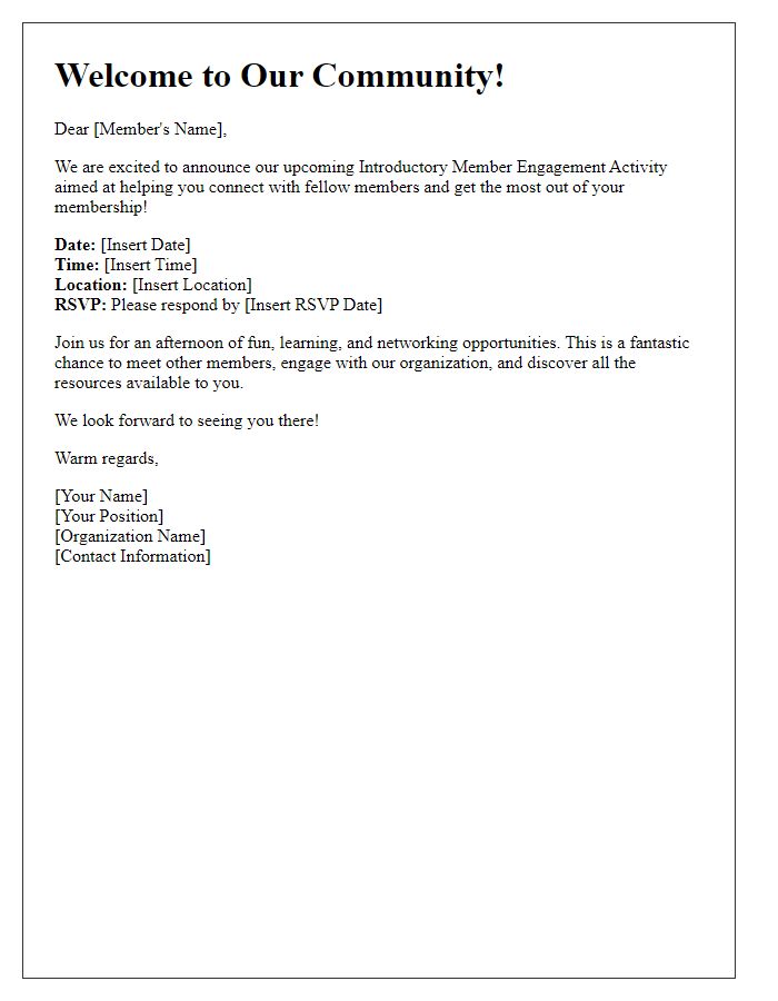 Letter template of introductory member engagement activity announcement