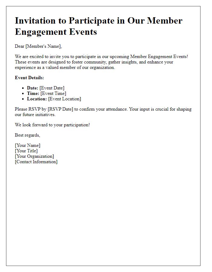 Letter template of invitation to participate in member engagement events