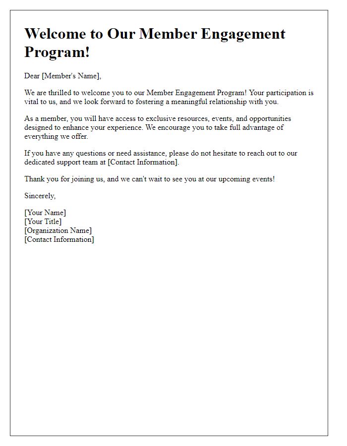 Letter template of welcome to our member engagement program