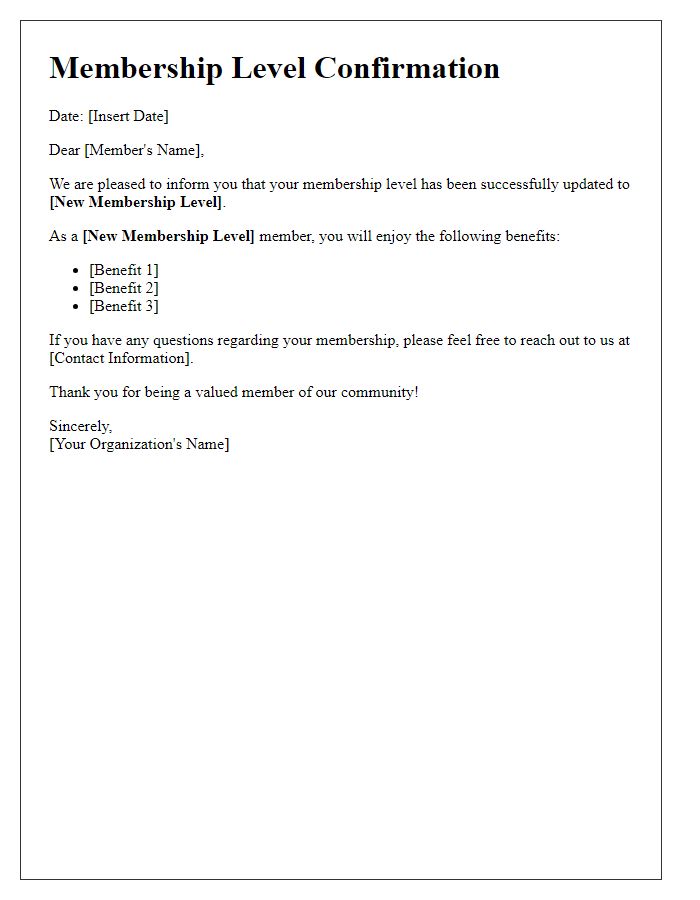 Letter template of membership level confirmation letter