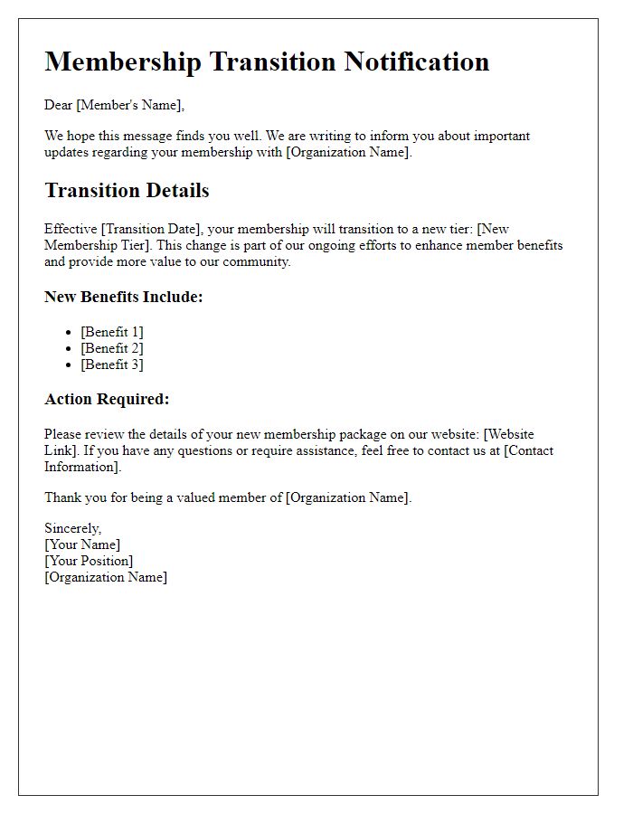 Letter template of membership transition details