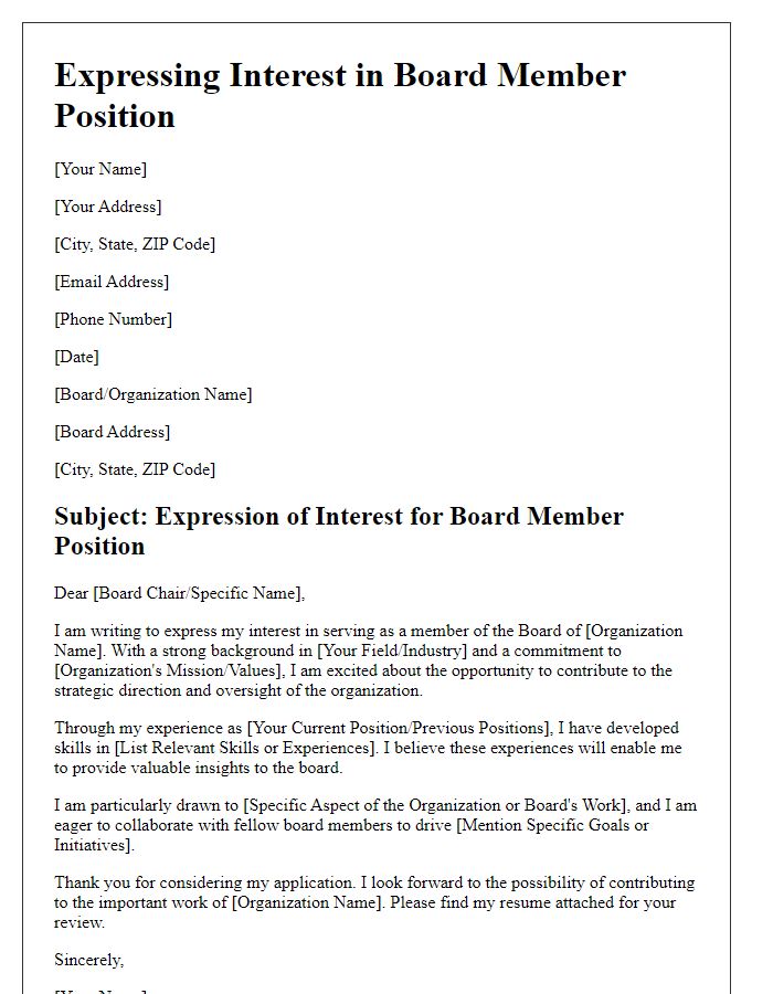 Letter template of express interest for board member positions.