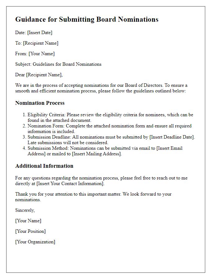 Letter template of guidance for submitting board nominations.