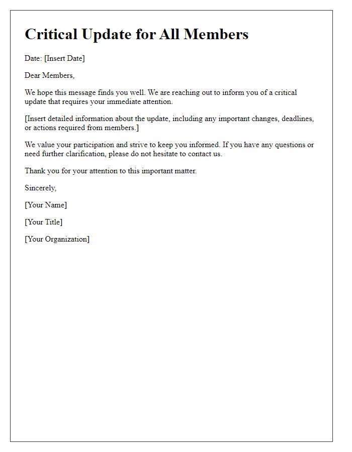 Letter template of Critical Update for All Members