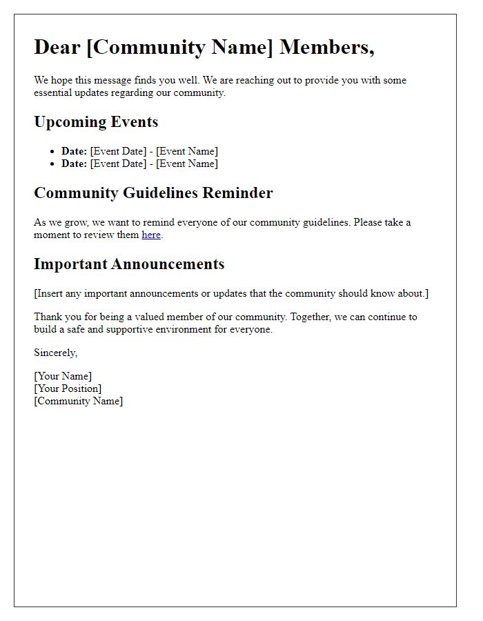 Letter template of Essential Update for Our Community