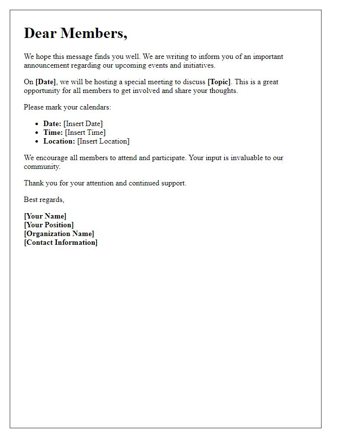 Letter template of Important Announcement for Members