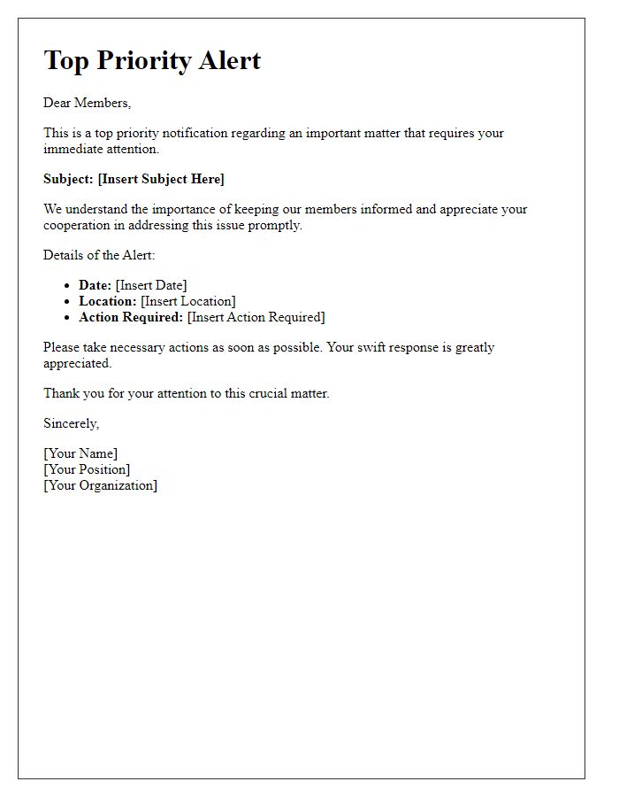 Letter template of Top Priority Alert for Members
