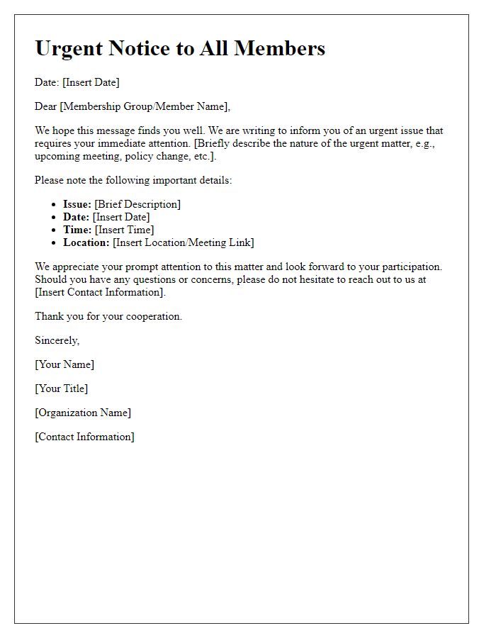 Letter template of Urgent Notice to Membership