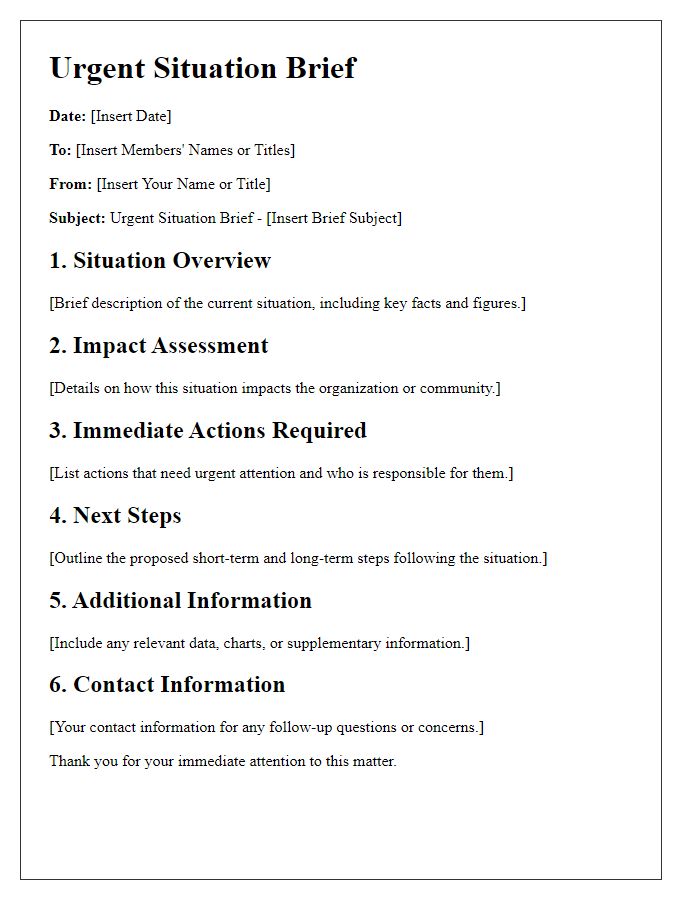 Letter template of Urgent Situation Brief for Members