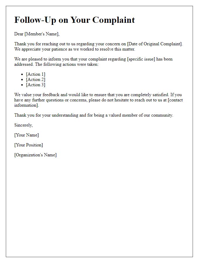 Letter template of member complaint resolution follow-up