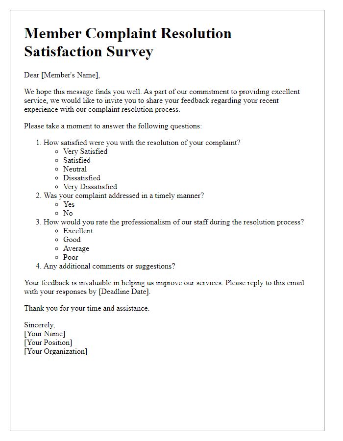 Letter template of member complaint resolution satisfaction survey