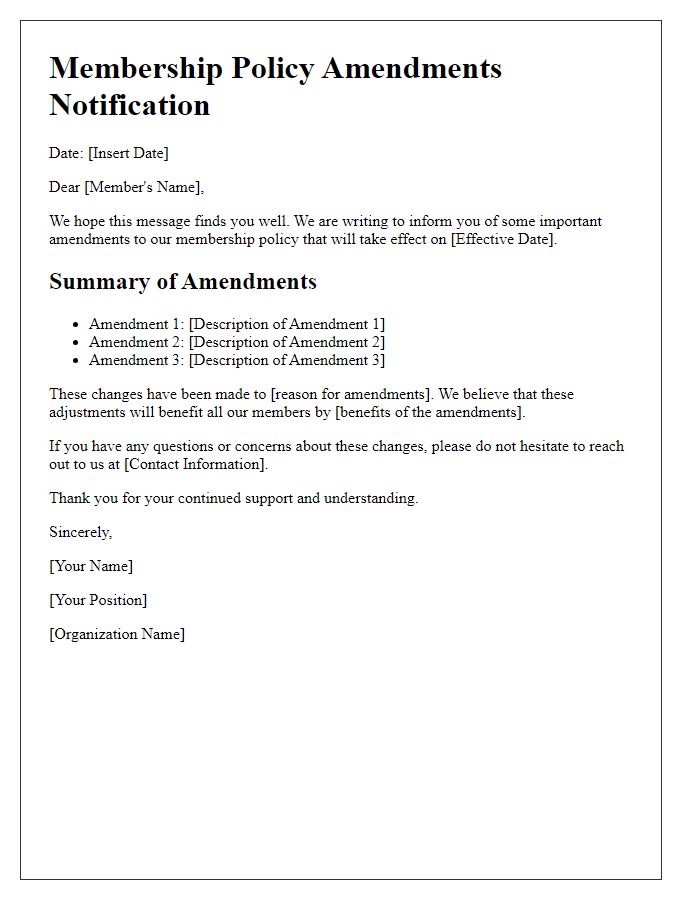 Letter template of membership policy amendments