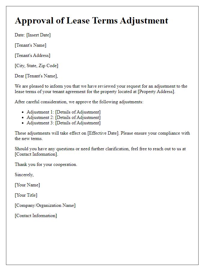 Letter template of Approval of Lease Terms Adjustment for Tenants