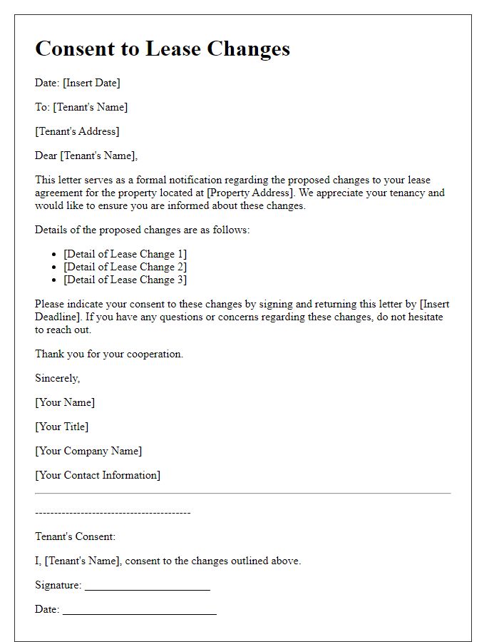 Letter template of Consent to Lease Changes for Tenants