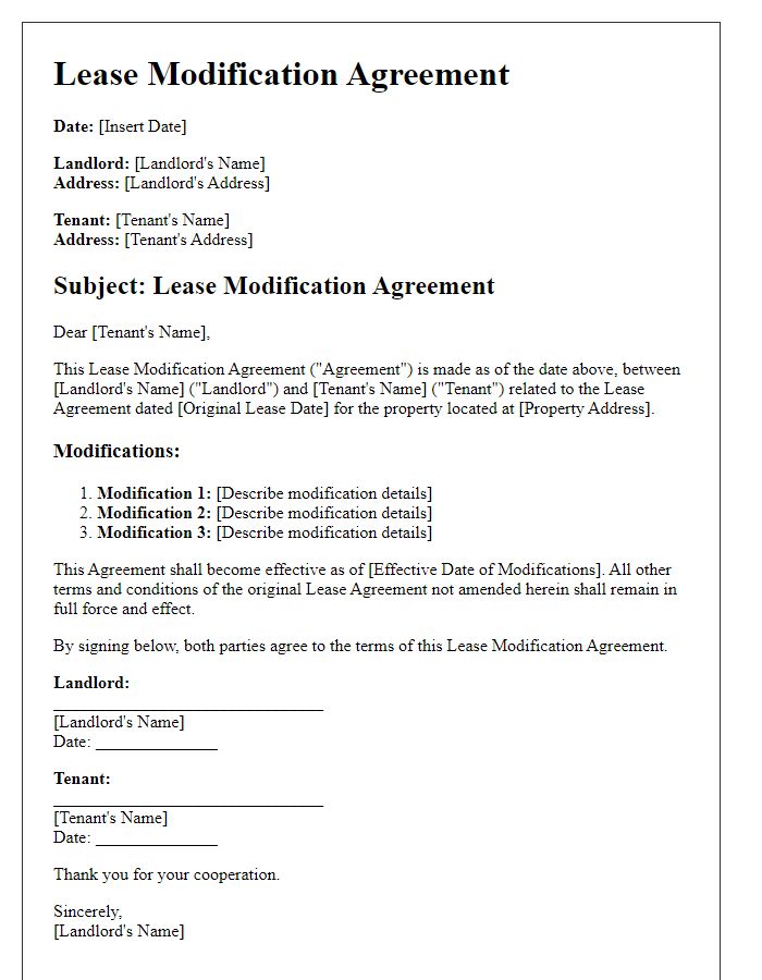 Letter template of Lease Modification Agreement for Tenants