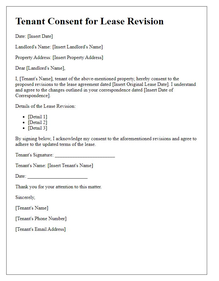 Letter template of Tenant Consent for Lease Revision