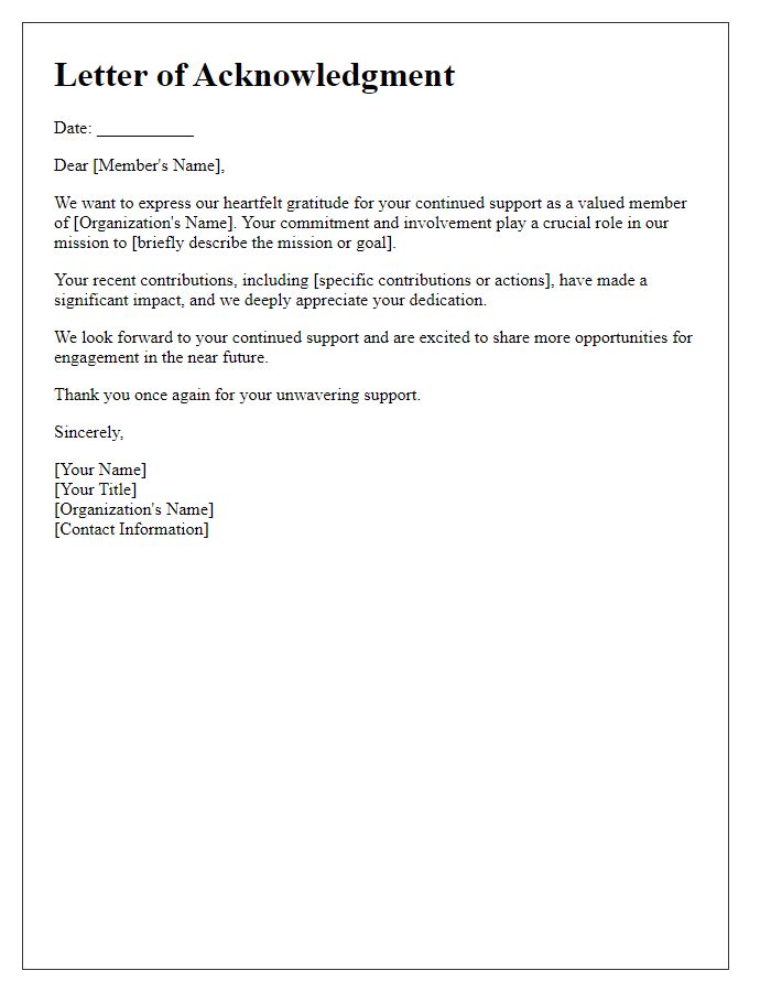 Letter template of acknowledgment for member support