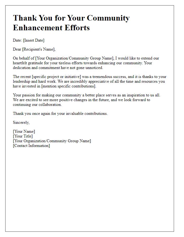 Letter template of thanks for community enhancement efforts