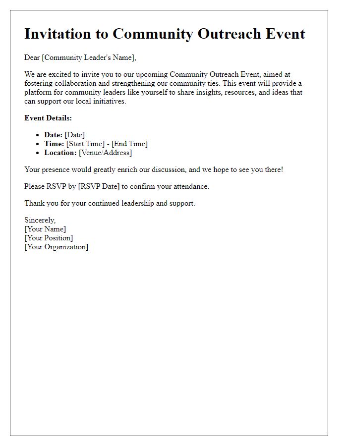 Letter template of community outreach event invitation for community leaders